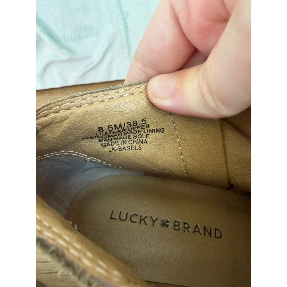 Lucky Brand Ankle Boots Women Tan Suede Leather Floral Embroidered Boho 8.5M